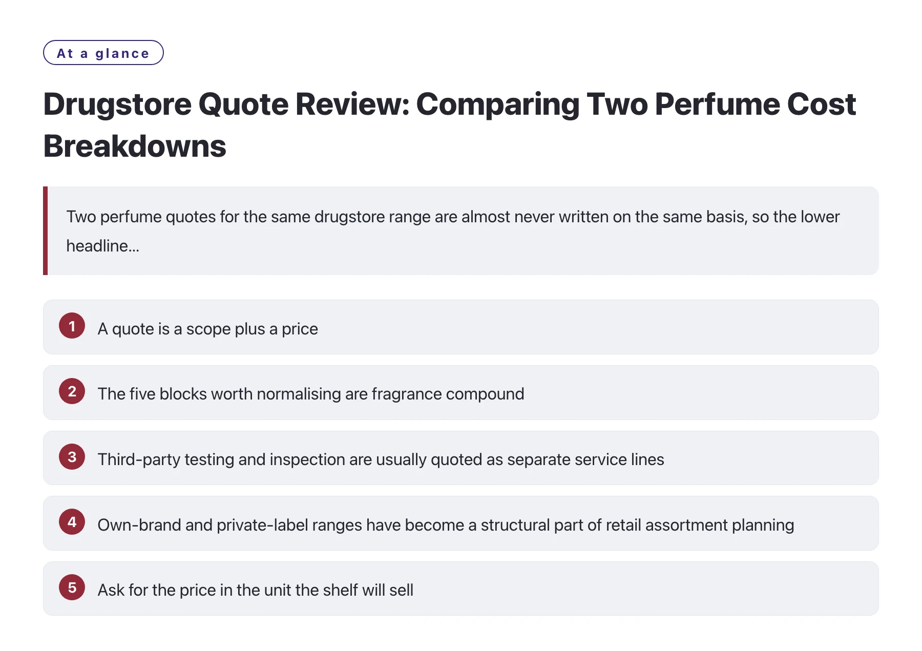 Drugstore Quote Review: Comparing Two Perfume Cost Breakdowns——全文要点速览